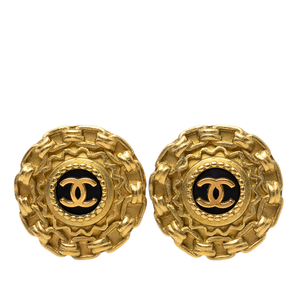 Pre-Loved Chanel CC Gold Plated Resin Chain Round Clip On Earrings